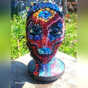 Colorful Unfinished Mosaic Mannequin Head Mixed Media Art Sculpture